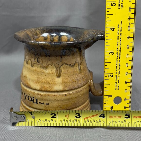 Jack Pott Stoneware Art Pottery Coffee Mug Grace Be Unto You Brown Drip Glazed - Picture 12 of 13
